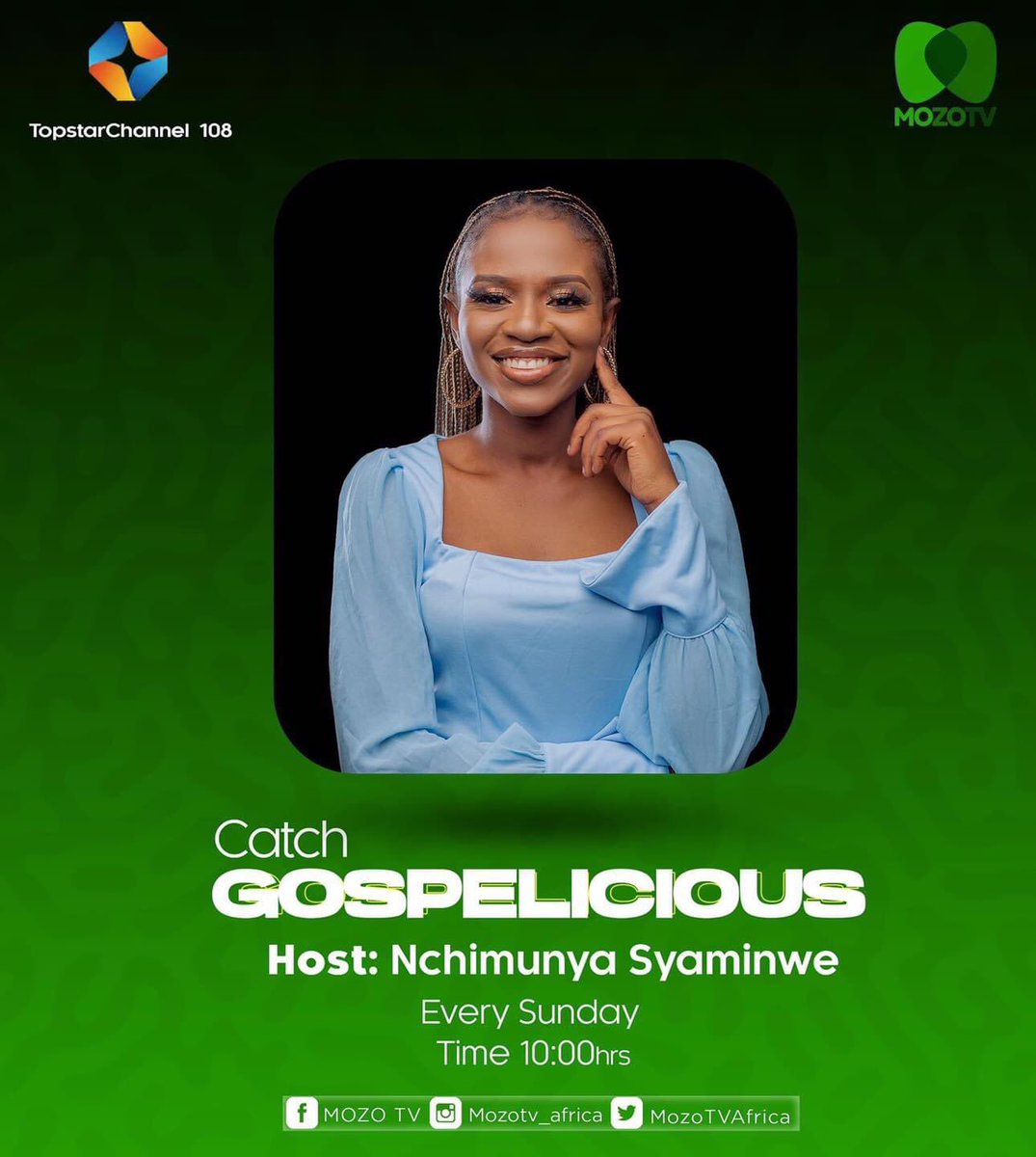 MozoTVAfrica's tweet photo. Join @NSyaminwe as she serves you a delicious Gospel Playlist at 10:00. 
Catch the repeat at 16:30hours.

Tune In Now! TopStar Channel 108 and 544 on DTH (Dish)💚
Also, install the Startimes APP via the link below👇🏾:
https://t.co/lbUGv7T2Lg…... 

#Gospelicious 
#GospelMusic https://t.co/cIR1QmVqxJ