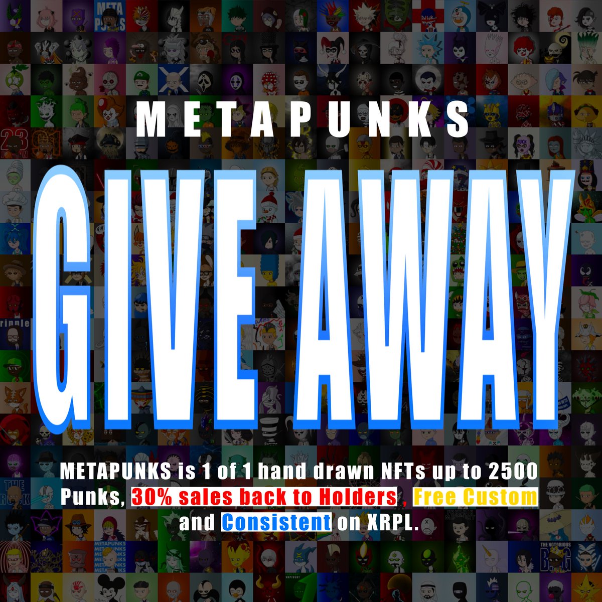 To celebrate 600+ Punks minted at @xrpcafe Give Away 🎁😎🥳 1- Follow @metapunksxrpl 2- Like + Retweet 3- Tag Friends 🥇 72 hours | 1 PUNKS | 1 Winner Buy 1/1 Punks: xrp.cafe/collection/met… 👀🎨 #XRP #Airdrop #Giveaway #Nft