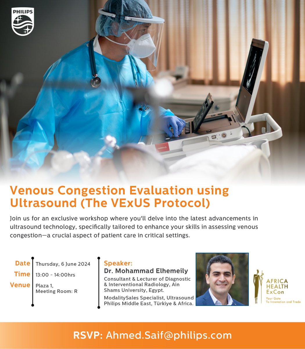 📣 Exclusive workshop at #AfricaHealthExcon.

This session will delve into the latest advancements in #ultrasound technology - enhancing your skills in assessing venous congestion &amp; improving patient care in critical settings. <a href="/Africahealthex1/">Africahealthexcon</a> 
#AfricaHealthExcon2024
