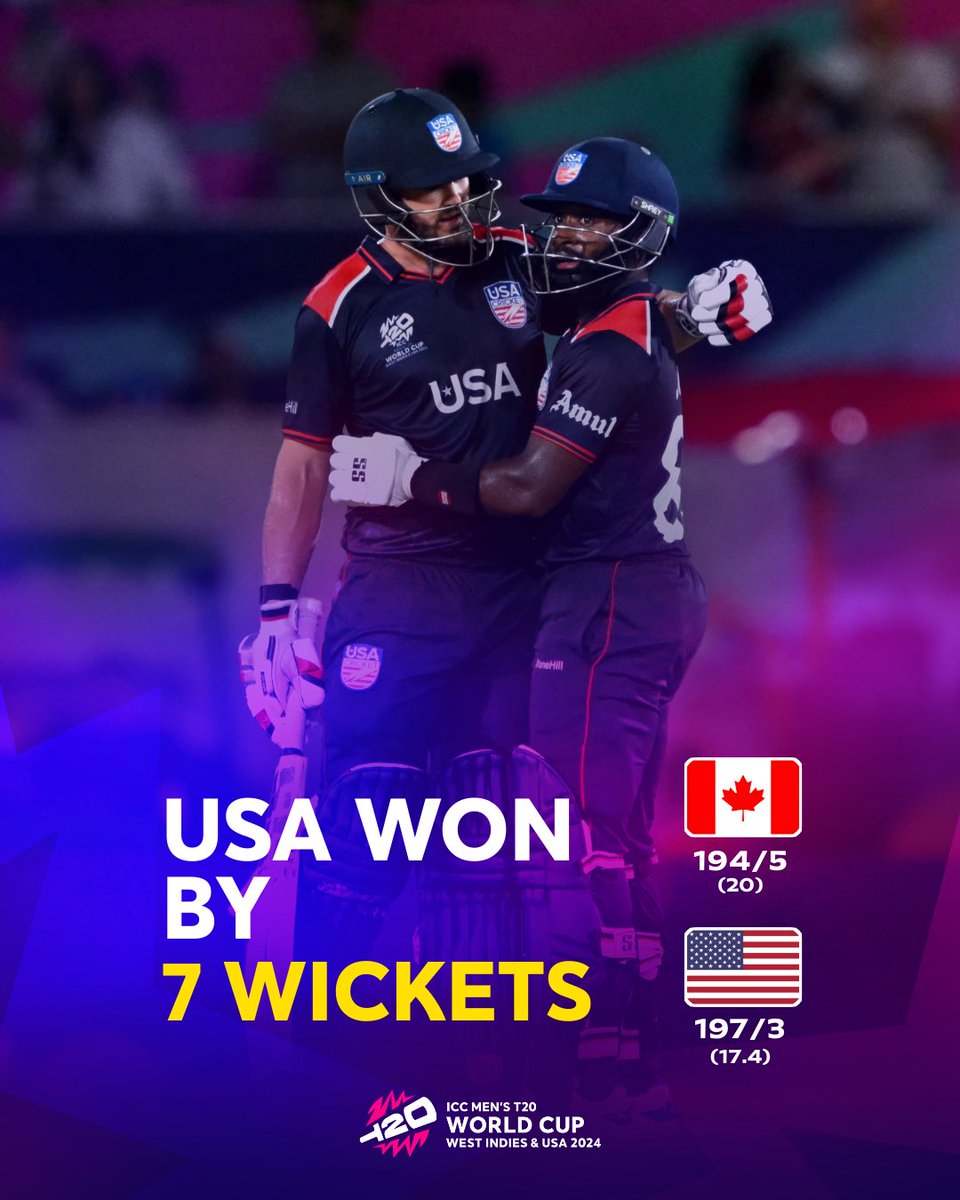 A marathon 131-run stand between Aaron Jones and Andries Gous power USA to an opening day victory over Canada 👊

#T20WorldCup | 📝 #USAvCAN: