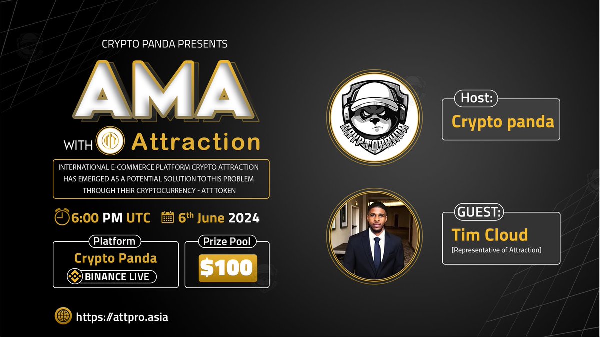 🎙️ Join us for another @Binance Live  AMA with <a href="/attraction1592/">ATTRACTION - ATT 🔥🔥🔥</a> 

🕰️  Date:- June 6th 2024, 6:00  PM UTC 
🎙️  Guest: Tim Cloud 
[Representative of Attraction]

🎁  Prize: $100  USDT  
🏠  Venue:- binance.com/en/live/u/2355…

📌 Set Reminder :- binance.com/en/live/video?…

〽️ Rules:
1️⃣