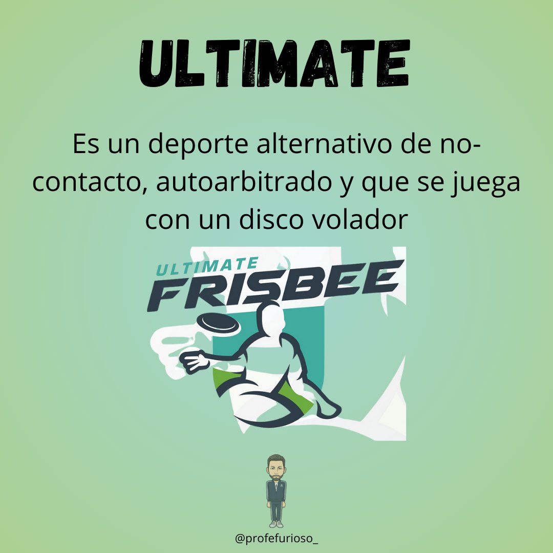 profefurioso_'s tweet photo. El último deporte alternativo del 𝗚𝗥𝗨𝗣𝗢 𝟳 del #TAPADA #Edufis es el 𝗨𝗟𝗧𝗜𝗠𝗔𝗧𝗘.
Hilo con información del deporte alternativo para practicarlo desde #EducaciónFísica 🧵👇 https://t.co/nooSeTyWdL
