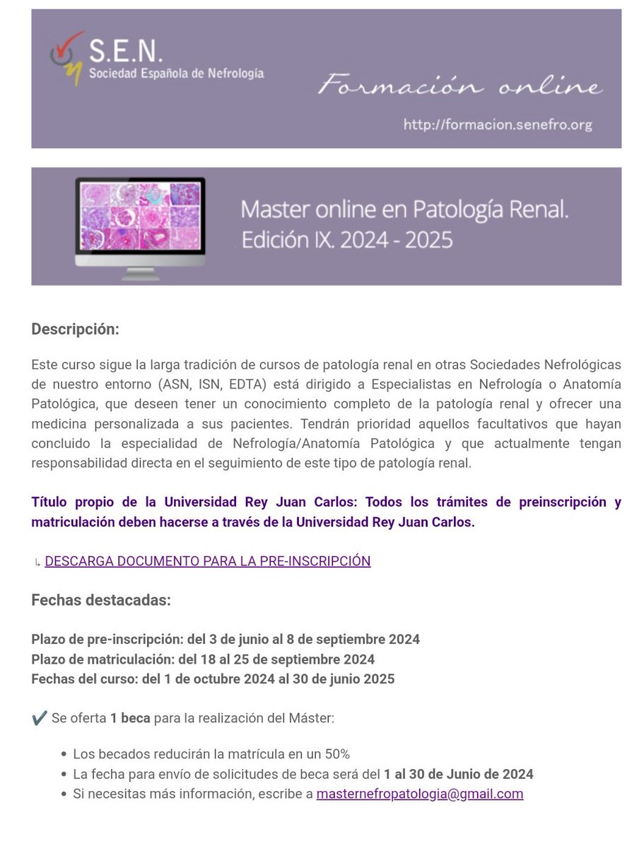 nefropatologia's tweet photo. Apertura del plazo de inscripcion en el Master online de Patologia Renal 2024-2025

Te esperamos!!.  Mas información en  https://t.co/fY5aAPDFVc o por e-mail: masternefropatologia@gmail.com https://t.co/TisGlTMh51