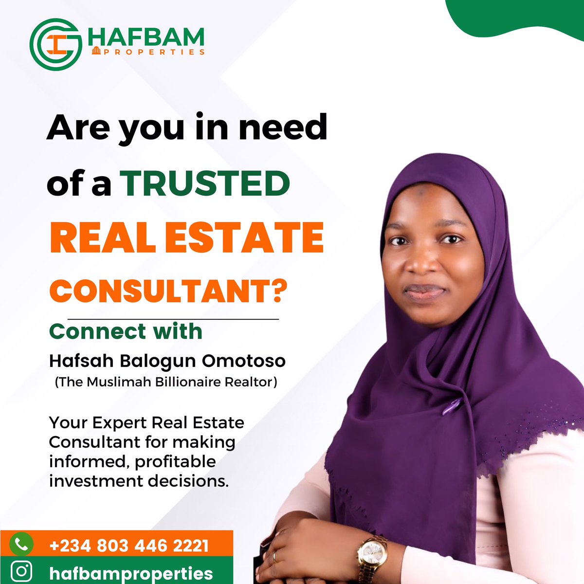 Hafbamproperty's tweet photo. I am Dr Hafsah Balogun Omotoso, an award-winning real estate consultant. Whether you’re looking to invest in a landed property, find your dream home or just invest your money to get good returns after a period of time, I’ve got you covered. Please reach out to me on 08034462221 https://t.co/6SKZxCWd4X