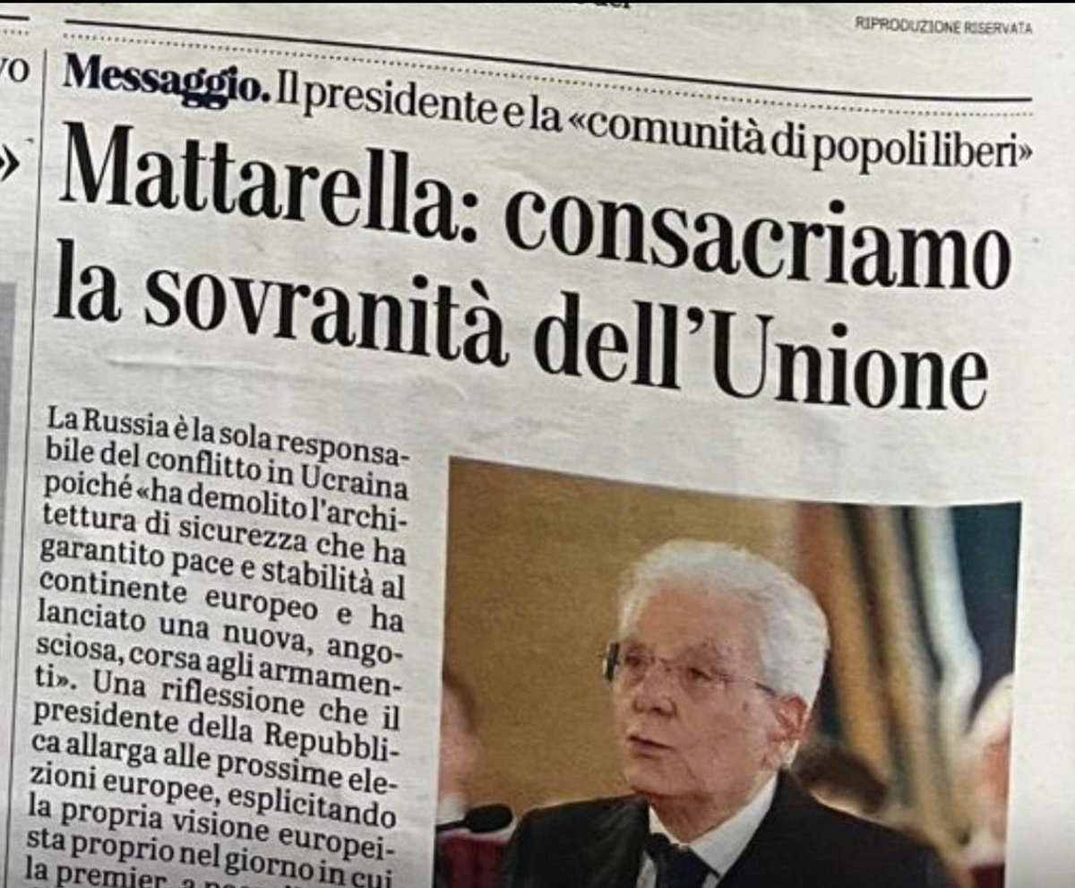 ClaudioBorghi's tweet photo. È il #2Giugno, è la Festa della Repubblica Italiana.
Oggi si consacra la Sovranità della nostra Nazione.
Se il Presidente pensa davvero che la Sovranità sia dell'Unione Europea invece dell'Italia, per coerenza dovrebbe dimettersi, perché la sua funzione non avrebbe più senso. https://t.co/fJ9vYnkPvu