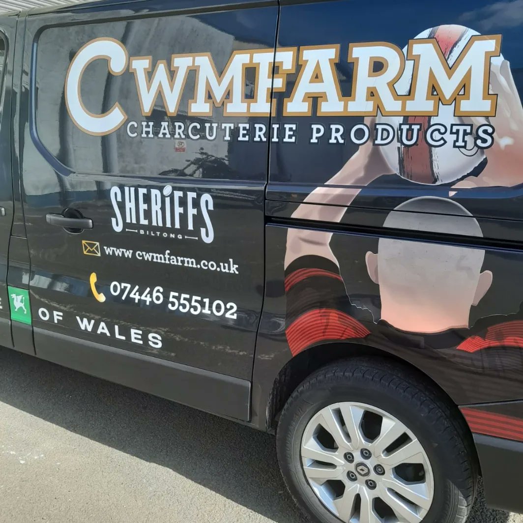 R1MB0_'s tweet photo. Van Graphics for Ruth @cwmfarmsalami which includes a couple of Logos I Designed and an Illustration of @KenOwens1088 which is on @sheriffsbiltong bag! 🏉🏴󠁧󠁢󠁷󠁬󠁳󠁿 https://t.co/d4jgmhWaAP