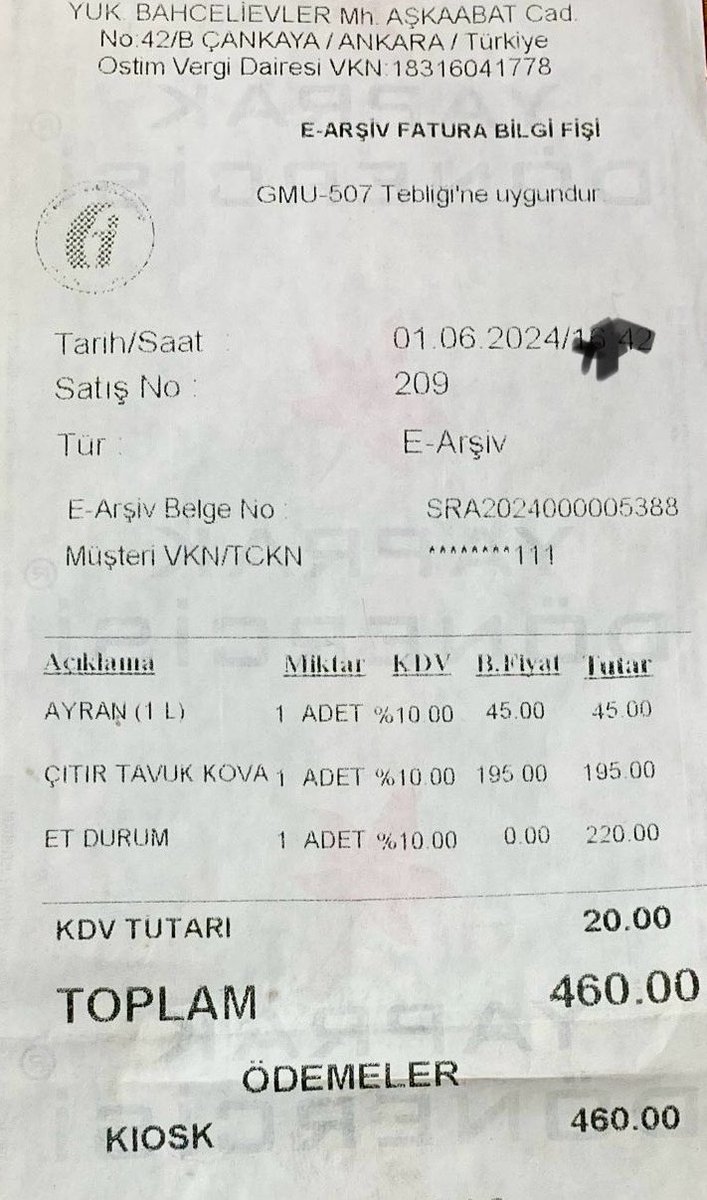 Örnek bir mükellef. Ankaranın göbeğinde makine hilesi ile KDV’yi eksik hesaplıyor. 
<a href="/memetsimsek/">Mehmet Simsek</a> <a href="/HMBakanligi/">T.C. Hazine ve Maliye Bakanlığı</a> <a href="/gibsosyalmedya/">Gelir İdaresi Başkanlığı</a> <a href="/AnkaraValiligi/">T.C. Ankara Valiliği</a> <a href="/adisyonzam/">adisyon Haber</a> <a href="/gidadedektifiTR/">Gıda Dedektifi</a>