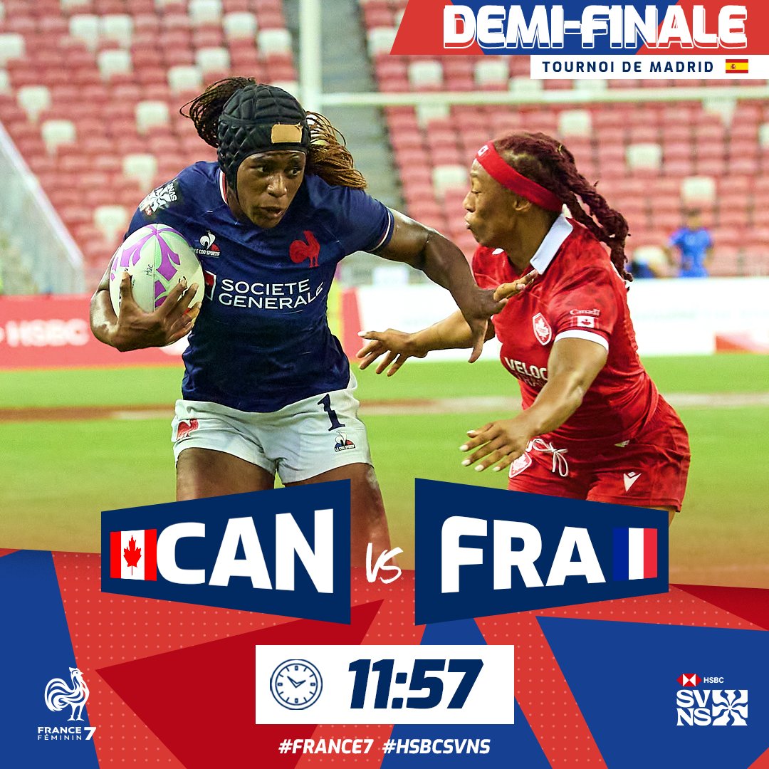 FranceRugby's tweet photo. 🇫🇷🚨 𝐑𝐞́𝐬𝐞𝐫𝐯𝐞𝐳 𝐯𝐨𝐭𝐫𝐞 𝐝𝐞́𝐣𝐞𝐮𝐧𝐞𝐫, car vous avez rendez-vous aujourd'hui avec vos équipes de #France7 en demi-finale des @SVNSSeries ! 🔥

#HSBCSVNSMAD | @rugbypass_fr https://t.co/O97Fmkd9pd