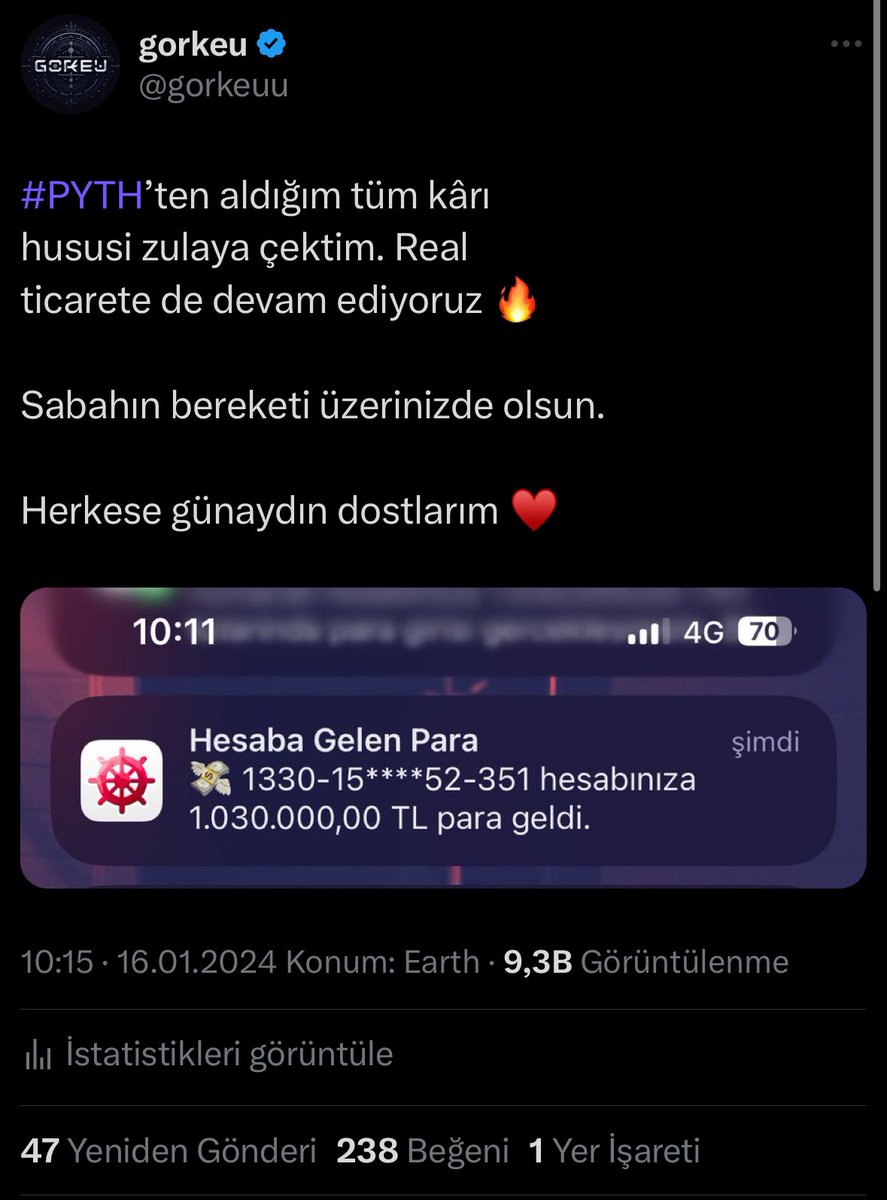 Ben bu #Pyth’ten daha önce büyük para kaldırmıştım, sabrettim ve kazandım. 

Hıı bir de sadece ben değil gorkeu trade üyelerinden plana sadık kalan herkes kazandı! 🏆 

Hep aynı döngüdeyiz, bazen zarar edebiliriz ama kazançlarımız her zaman daha fazla olur 👍🏻
