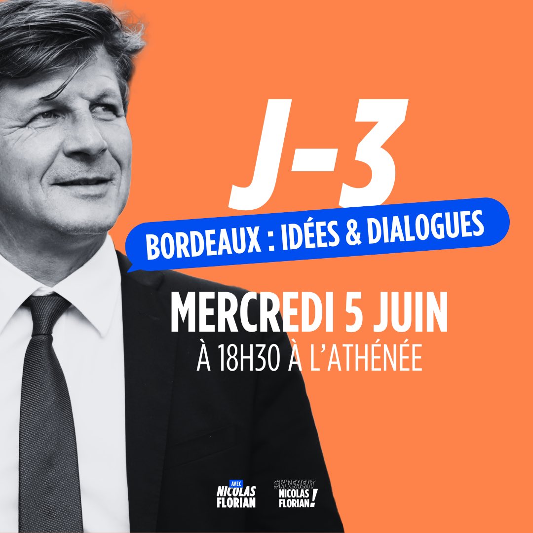 Plus que 3 jours avant la première réunion de quartier de <a href="/NicolasFlorian_/">Nicolas Florian</a> !

👉 Mercredi à partir de 18h30 à l’Athénée municipal #Bordeaux 

#VivementNicolasFlorian 🏉