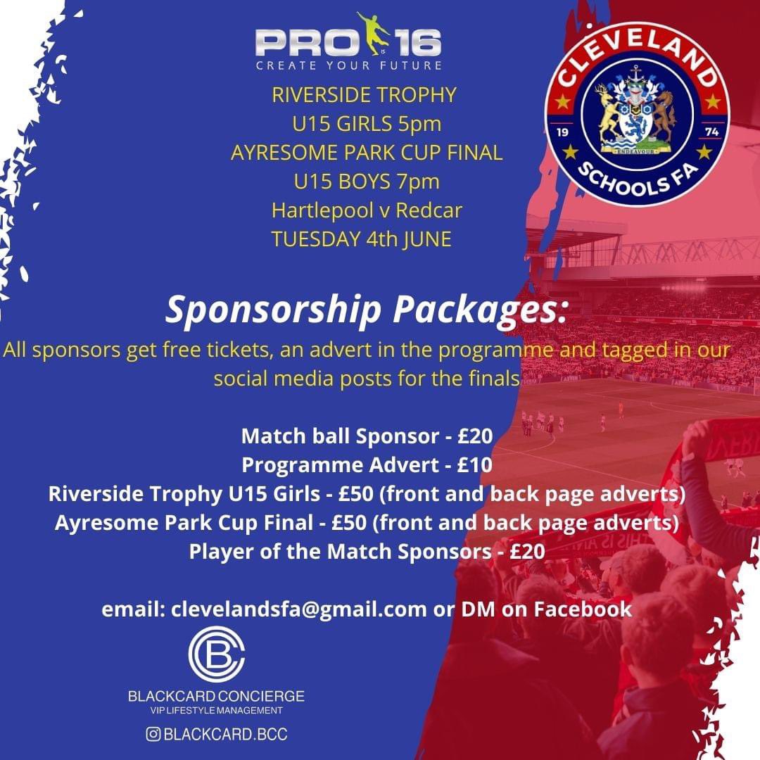 Just a couple of days to go until our 2 showcase finals at Trinity Catholic College. Kick off is 5pm for U15 girls Riverside Trophy, followed by the U15B Ayresome Park Cup final at 7pm. Entry is £4 and £1 concessions. Gates open at 4:30pm