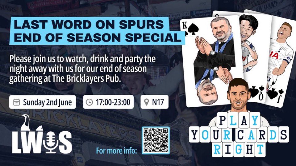 🚨𝐉𝐎𝐈𝐍 𝐔𝐒 𝐓𝐎𝐃𝐀𝐘! | Come And Join Us For <a href="/LastWordOnSpurs/">Last Word On Spurs</a>’ End Of Season Special!

⏰ 5PM-11PM (UK Time)

📍Address: The Bricklayers Arms, 803 High Road, London N17 8ER

👉 E-Mail Us To Secure Your Spot: lastwordonspurs@outlook.com

#THFC | #COYS | #SPURS | #TOTTENHAM