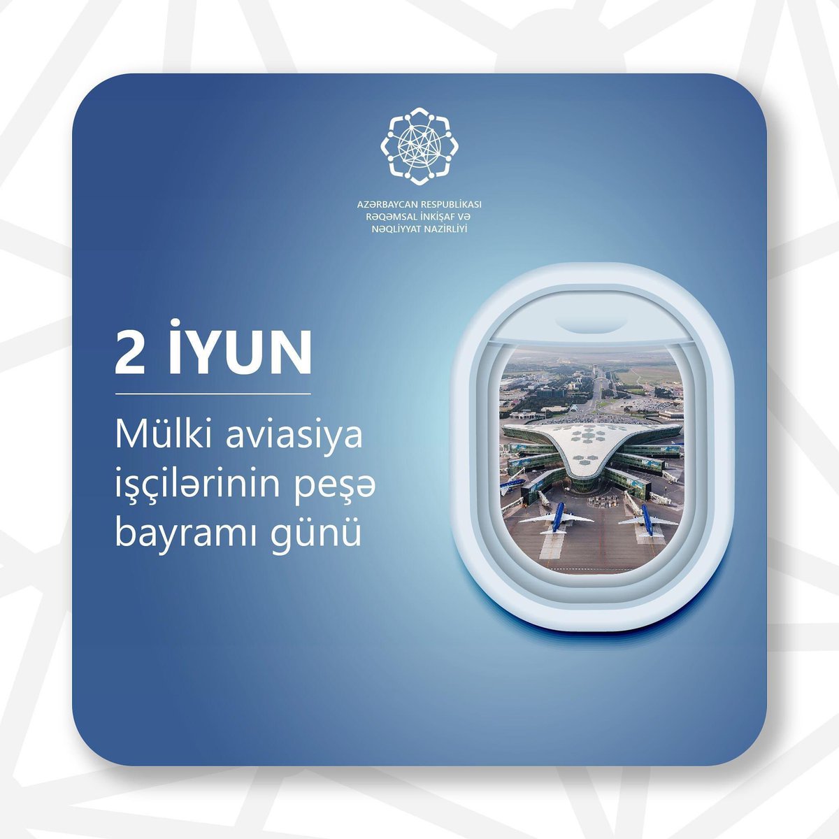 HicranHseynova_'s tweet photo. 2 iyun- Mülki Aviasiya işçilərinin peşə bayramıdır. 🇦🇿
✈️ 86 ildir səmaları fəth edən bütün mülki aviasya işçilərini təbrik edir, onlara gələcək fəaliyyətlərində uğurlar arzulayıram.
#2iyun #MülkiAviasiya
#86Years https://t.co/1imRCKooq2