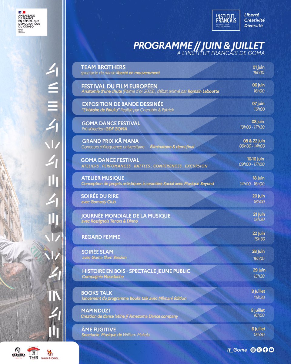 Soyez les bienvenues à l’IF Goma en ce mois de juin et juillet ! Epinglez déjà vos activités à ne pas rater et n’hésitez pas à inviter vos amis.

Karibu 🤗