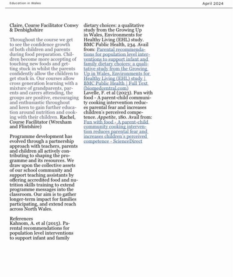 Proud to share a piece of work published in the Public Health Network Cymru Bulletin. Celebrating the work we have done running the Come &amp; Cook with your Child programme. Proud share the views of our schools in Conwy &amp; Denbighshire <a href="/BetsiCadwaladr/">Betsi Cadwaladr</a> <a href="/PHNetworkCymru/">Public Health Network Cymru</a>