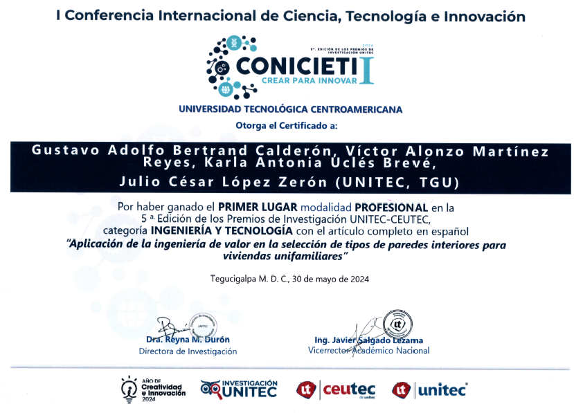 victormreyes's tweet photo. 3) Dicho artículo acaba de ganar el 1er. lugar de la 5ta. edición de los Premios de Investigación de UNITEC en modalidad profesional, categoría INGENIERÍA Y TECNOLOGÍA, en el marco de la 1era. Conferencia Internacional de Ciencia, Tecnología e Innovación (CONICIETI). https://t.co/WSk3T97PjA