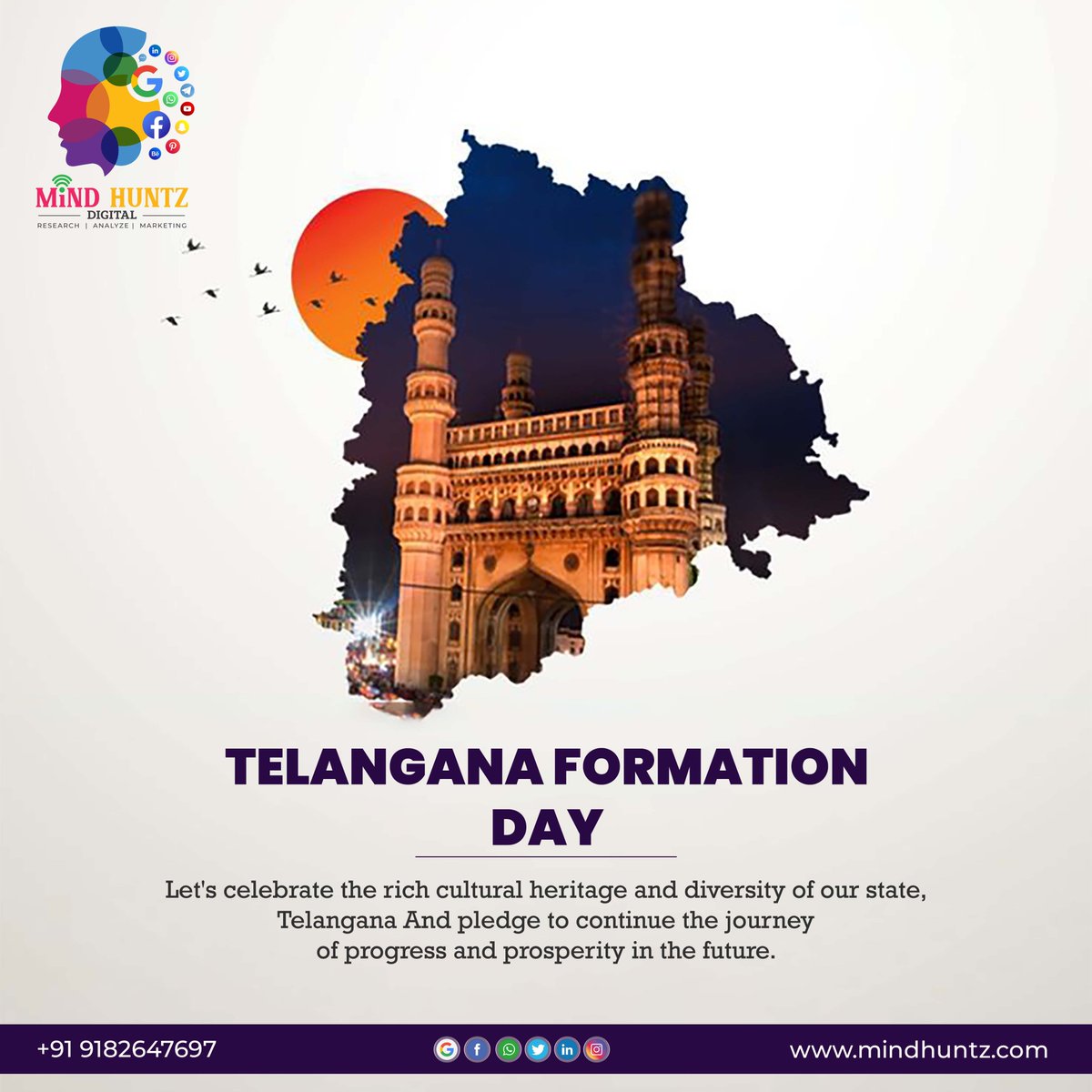MindHuntz's tweet photo. On #TelanganaFormationDay, we celebrate our beloved state's #richheritage &amp; vibrant #diversity. At Mind Huntz, we take pride in honoring our cultural roots while driving forward into a future of innovation &amp; prosperity. https://t.co/cp0qTJgt5k