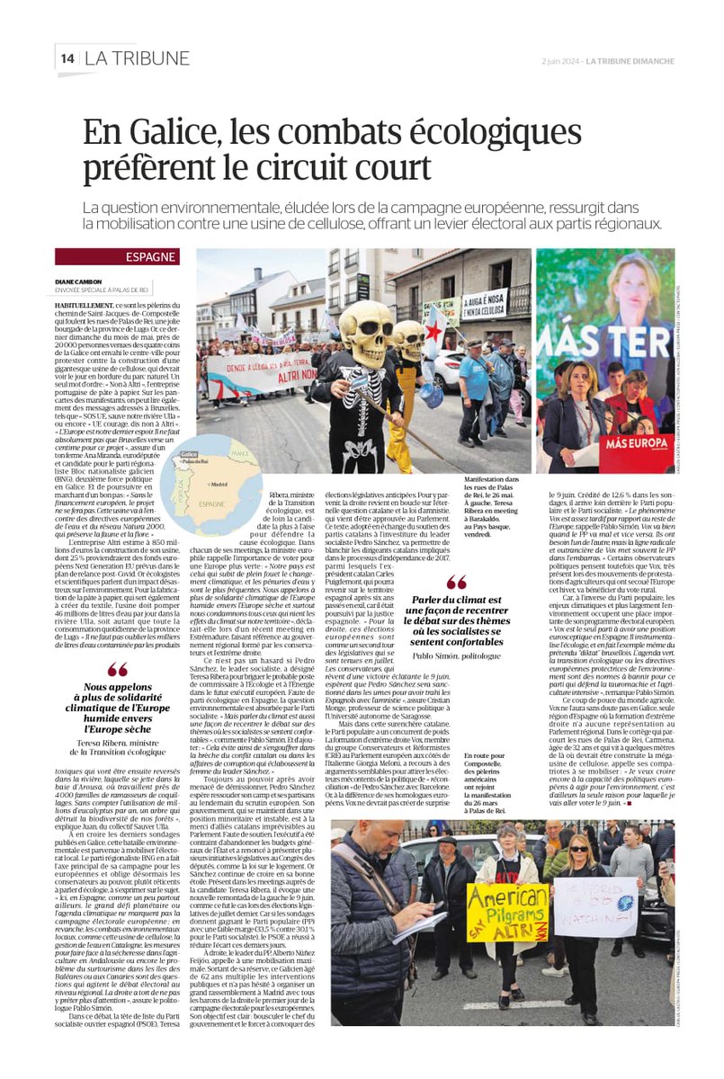 Un medio francés publica sobre a manifestación do 26  que berro con dignidade #AltriNon. Análise na que falan da nosa voz, #avozgalegaenEuropa denunciando o proxecto #AltriNon.  Non poden usarse fondos europeos para destruir a nosa Terra.
Merci <a href="/DianeCambon/">diane cambon</a> <a href="/TribuneDimanche/">La Tribune Dimanche</a>