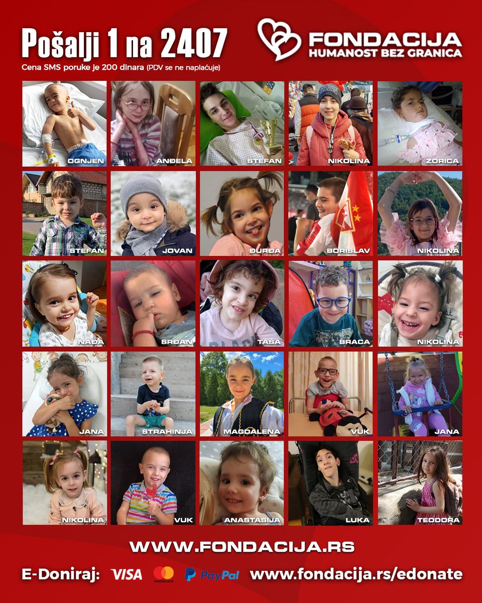 Privilegija je biti u situaciji da možete nekome da pomognete!

🇷🇸  Pošalji SMS: 1 na 2407
🇧🇦  Pozovi: 17101

Skeniraj QR kod!

E-Doniraj - VISA, MasterCard, PayPal:
fondacija.rs/#smart-button-…