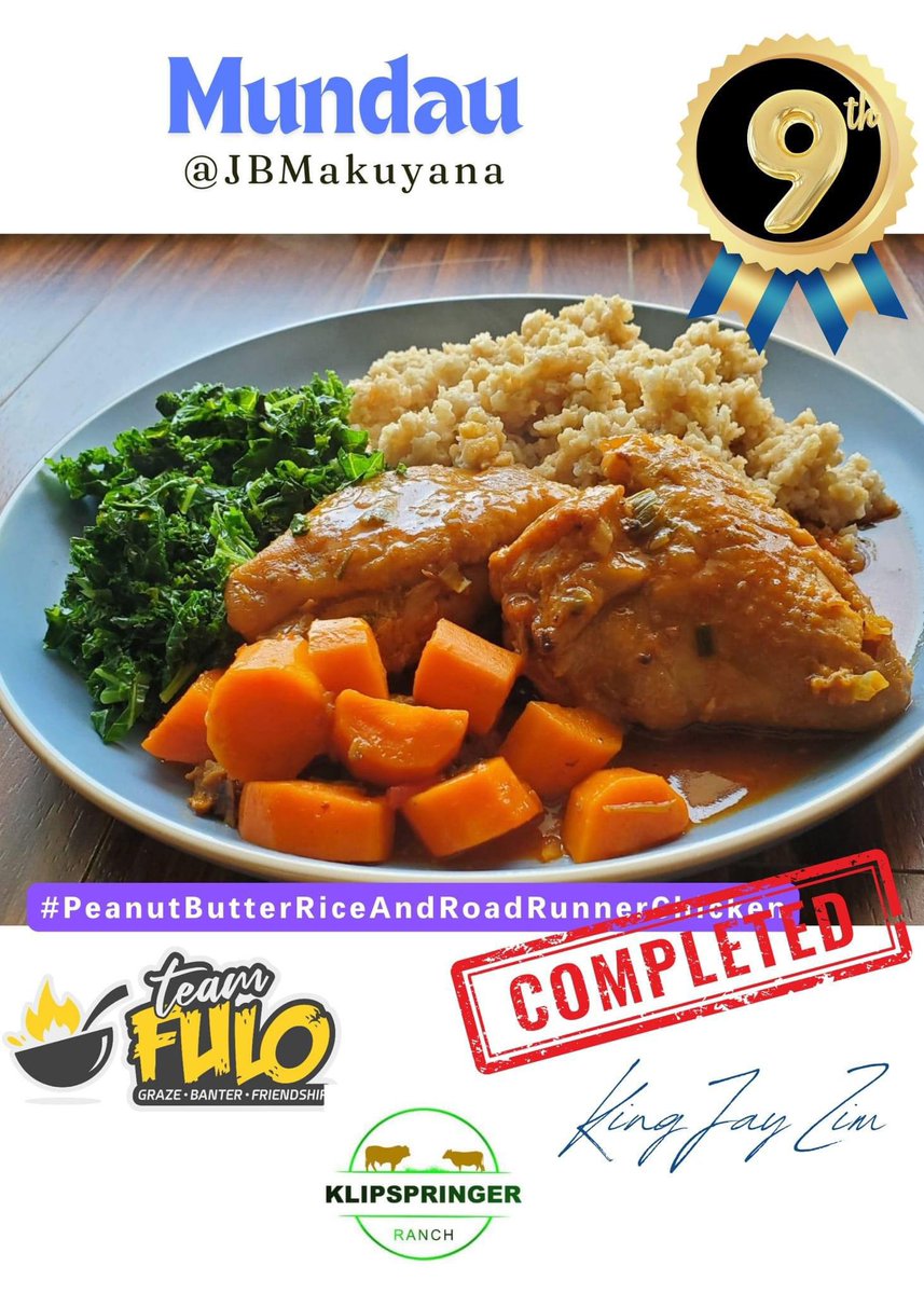 KingJayZim's tweet photo. #POST MATCH ANALYSIS! VAR!
#PeanutButterRice #RoadRunnerCookOffChallenge @TeamFuloZim
Thanks to all the contestants and well done for stepping up to the plate and making the #RoadRunnerChickenCookOffChallenge a huge success !
For me,there were many shockers in this #CookOff !
One of the biggest surprises was an entry by a relatively “under-the -radar” @TeamFuloZim #foodie by the name of Walter @Walter44445 who literally crashed into the Top Ten from nowhere !
Wally fended off stiff competition from veteran foodies and excellent homecooks like the innovative Ngoni @ngoni_kato and the consistently good Empress who finished 7th and 8th respectively and the “fighter” Canada-based ,J. B Makuyana @JBMakuyana
It was a shocker to many!
When I saw Ngoni’s presentation coupled with the quality photography I thought the title was his to lose,but the voters thought otherwise!
Empress ( I can never get her correct handle to tag her,that one is an old one,she should delete it) in her trademark on point presentation finished in 8th position which for a cook of her calibre isn’t good enough.
JB Makuyana AKA Mundau always turns up to the party. His dish received favourable reviews ,but still finished the race at number 9.
So what did Wally @Walter44445 do that saw him crash into the Top Ten?
What went wrong for the Ngoni @ngoni_kato Frame 2.
What was missing from @Empress00213061 presentation? Frame 3.
What do you think Mundau could’ve added/removed from his presentation-Frame 4
Your critiques please in this format
Frame 1 - (critique here)
Frame2- (critique here)
And so on,
#TeamFulo #Graze #Banter #Friendship