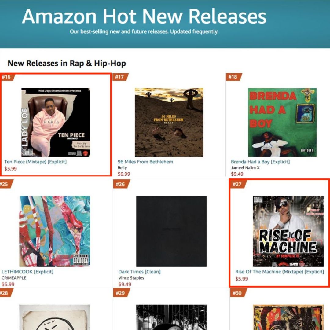 therealdjspins's tweet photo. I Currently Have Two Tapes On The @amazon @amazonmusic Top 100 New Release Charts, Help Me Get One Of Them To Number 1 #Hiphop #Mixtape #Rap #DJ #Mobbdeep #LOE #FleetDjs #IndieLabel #Amazon 

Computa75: https://t.co/0i5h8wUUeP
Lady Loe : https://t.co/SJx8prtTEn https://t.co/jI3B6sQwiL