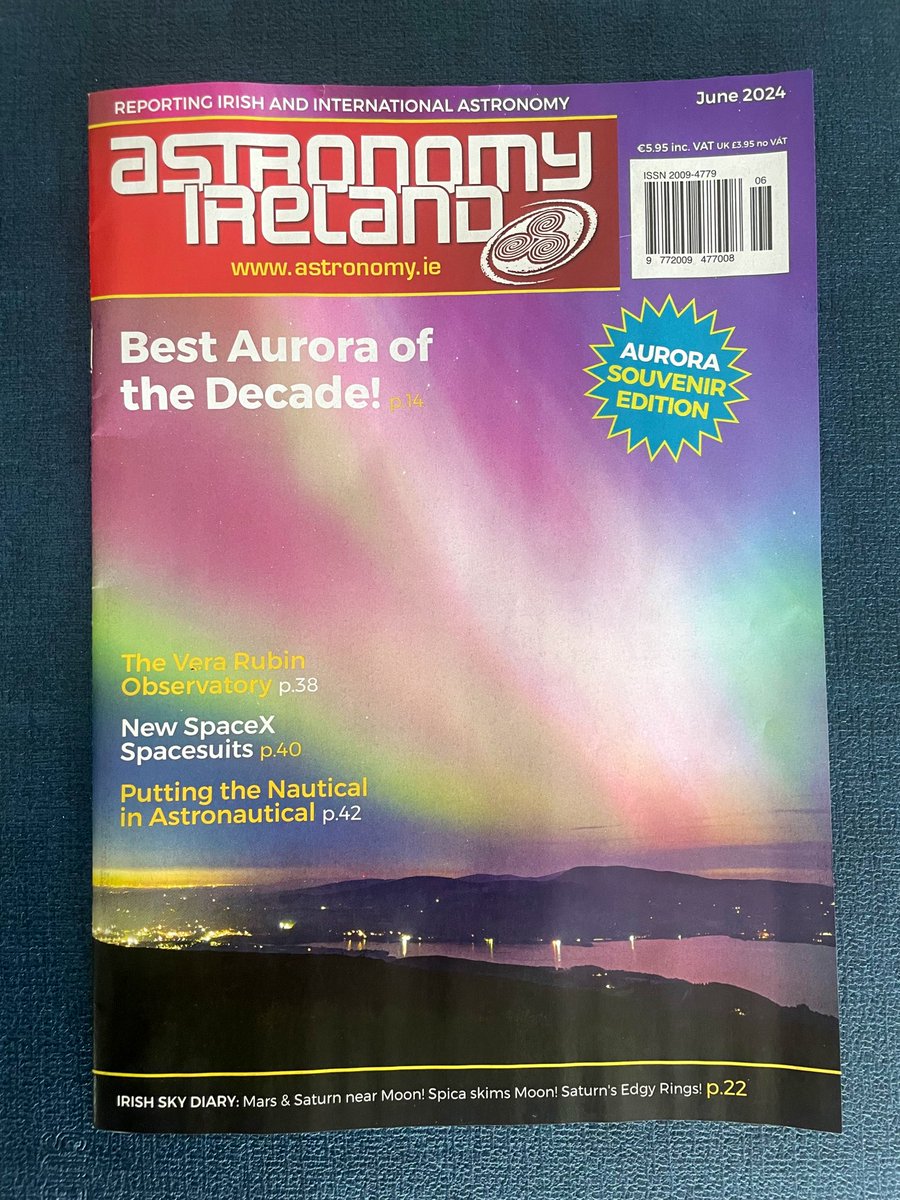 ShaunaghOC's tweet photo. My Aurora image over Lough Derg made front cover and a 2nd image also features inside this month’s @AstronomyIRL Magazine. 
It contains a lovely collection of Northern Lights photos from the incredible display on May 10th 2024. 

#ireland #AuroraBorealis #astrophotography #astro https://t.co/4vey2CGvRT
