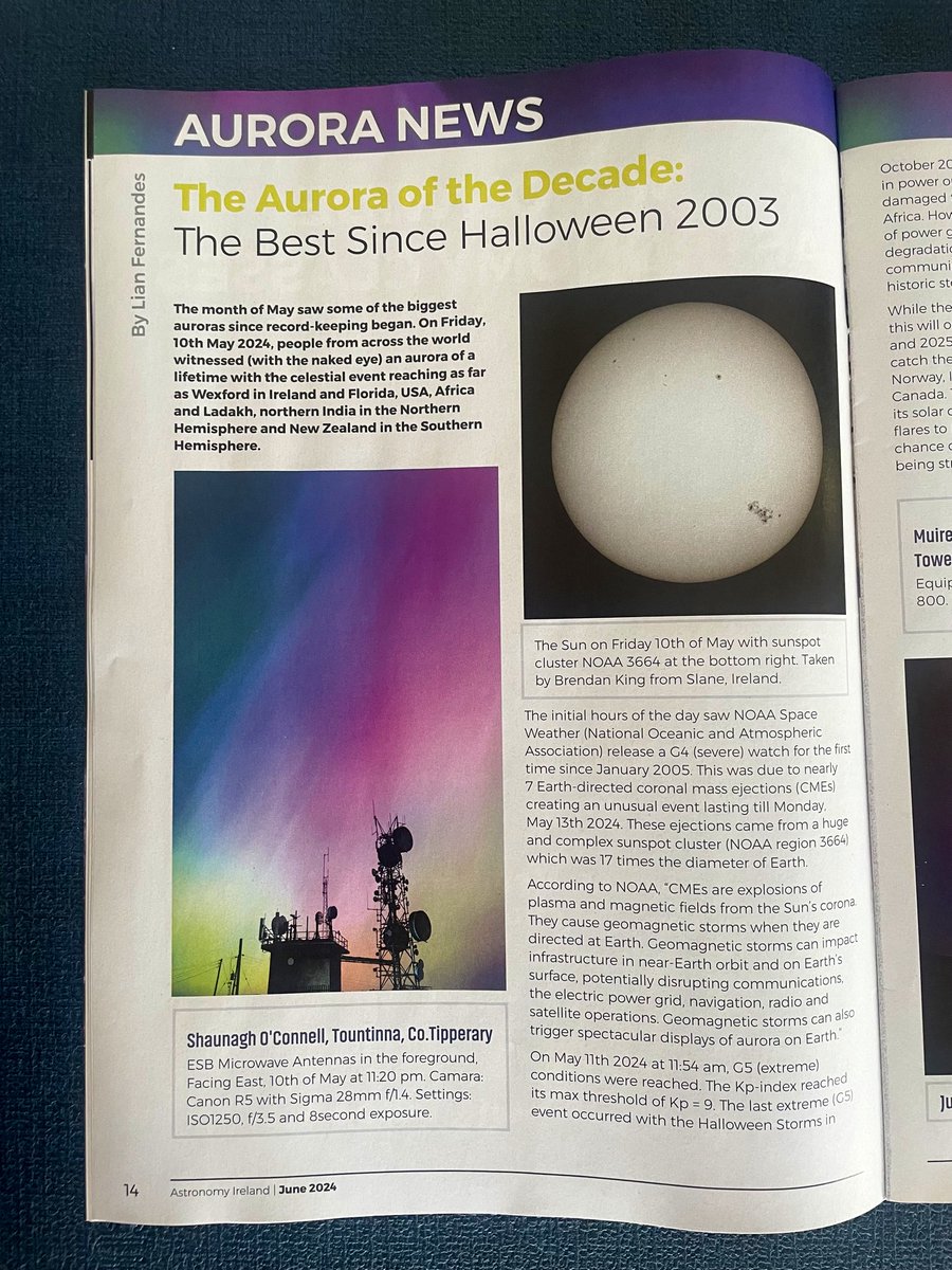 ShaunaghOC's tweet photo. My Aurora image over Lough Derg made front cover and a 2nd image also features inside this month’s @AstronomyIRL Magazine. 
It contains a lovely collection of Northern Lights photos from the incredible display on May 10th 2024. 

#ireland #AuroraBorealis #astrophotography #astro https://t.co/4vey2CGvRT