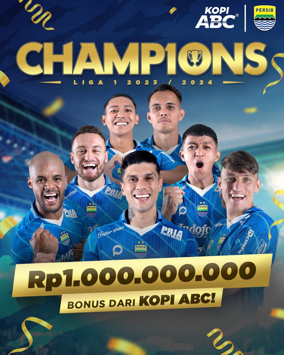 persib's tweet photo. #AksiMantap SANG JUARA!!

Euforia kemenangan Pangeran Biru tak terbendung! Bersama @kopimantapABC  kita berikan yang terbaik untuk #PERSIB berupa dukungan luar biasa dengan hadiah 1 Milyar untuk PERSIB Bandung!

Ayo kita rayakan kemenangan sang juara! Komen di bawah dan selalu berikan dukungan terbaikmu untuk Pangeran Biru!

#KopiABC #KopiMantapABC #MantapinAja