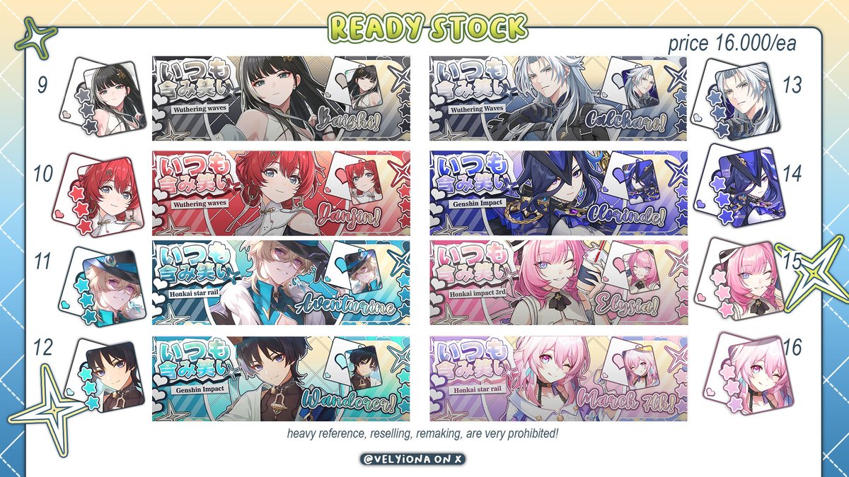 HELP RT PLS?? tysm ♡

HALOOO, vely ada bawain rs hsr, genshin, wuwa n elysia :3 bisa langsung di take sekarang no booking booking. yukk diabisin. price tertera difoto yaww🫶

#zonauang #zonajajan #zonaba