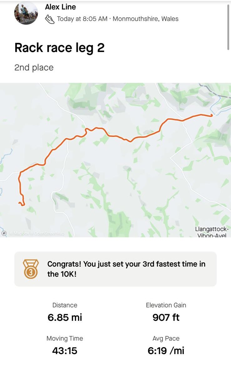 KateLine6's tweet image. Fabulous running this morning @linealex3 with a superb 2nd place 🥈 in your leg of the ‘Rack Raid’ relay. 💙 Very proud of you X 💙 🏃
