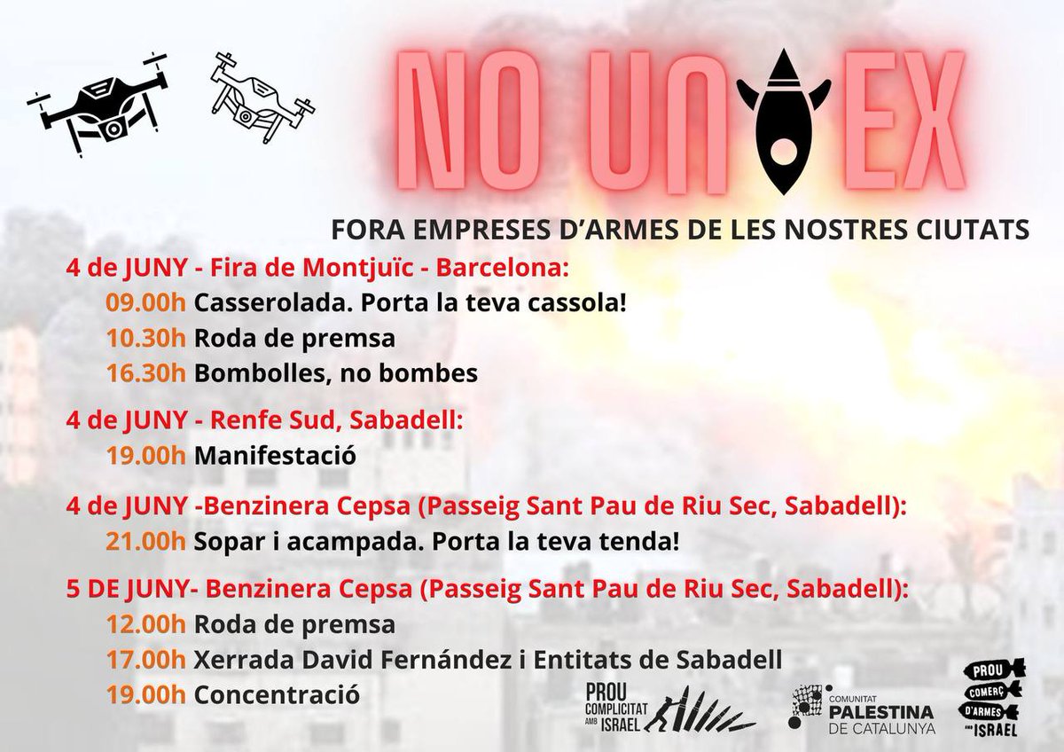📢  És una vergonya que <a href="/bcn_ajuntament/">Ajuntament de Barcelona</a> 
<a href="/Aj_Sabadell/">Ajuntament Sabadell</a> <a href="/gencat/">Generalitat de Catalunya</a> <a href="/desdelamoncloa/">La Moncloa</a> s'asseguin a la mateixa taula amb mercaders de la mort per comercialitzar.

#NoUnvex no volem la presència de qui fabrica armes i tecnologia militar, el que volem #StopArmesAmbIsrael