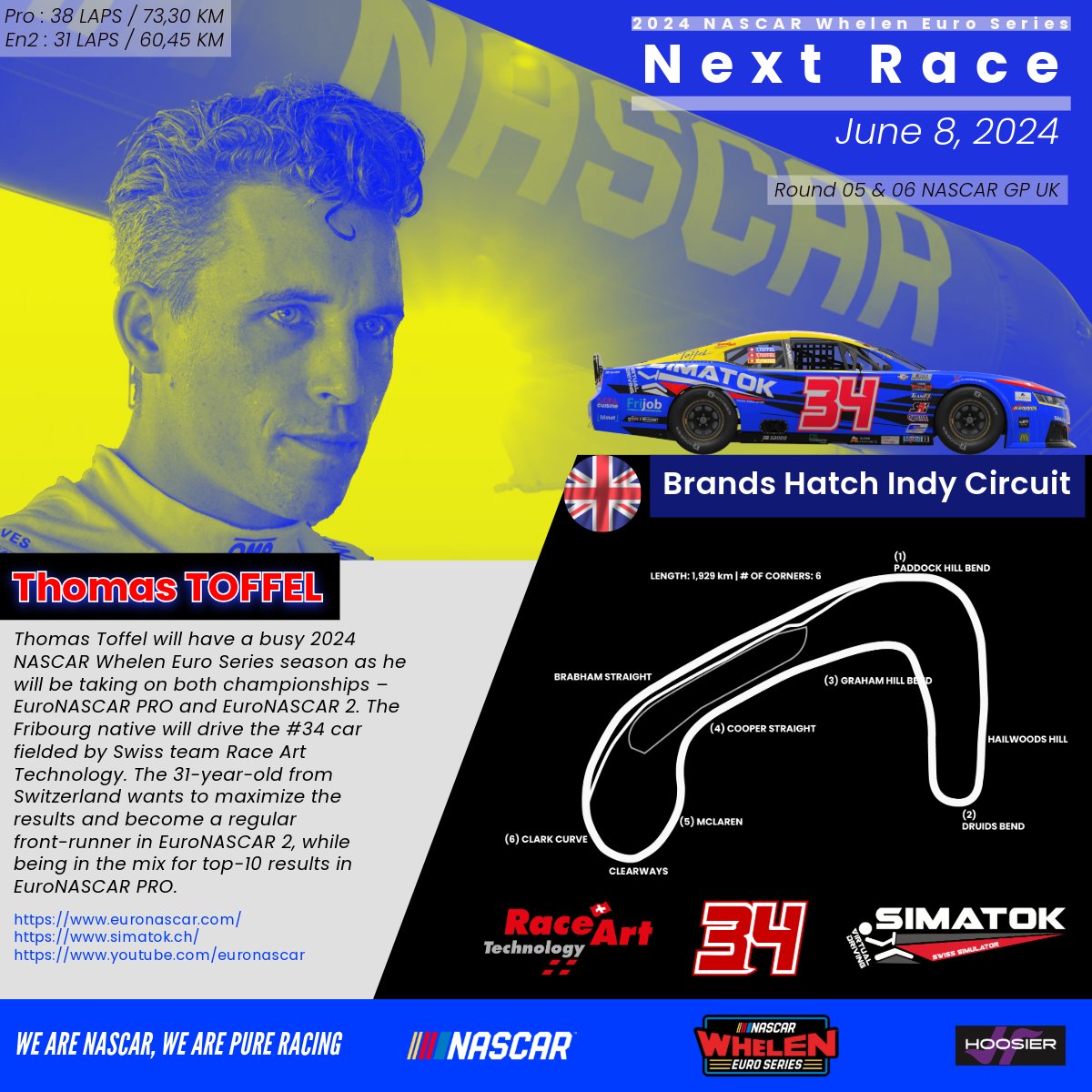 Brands Hatch for the #NASCARGPUK and the American SpeedFest!

Qualifying and all races will be streamed live on the #EuroNASCAR YouTube channel.

EuroNASCAR.com
Instagram: instagram.com/EuroNASCAR/
YouTube: youtube.com/@EuroNASCAR/
Twitter: x.com/EuroNASCAR/