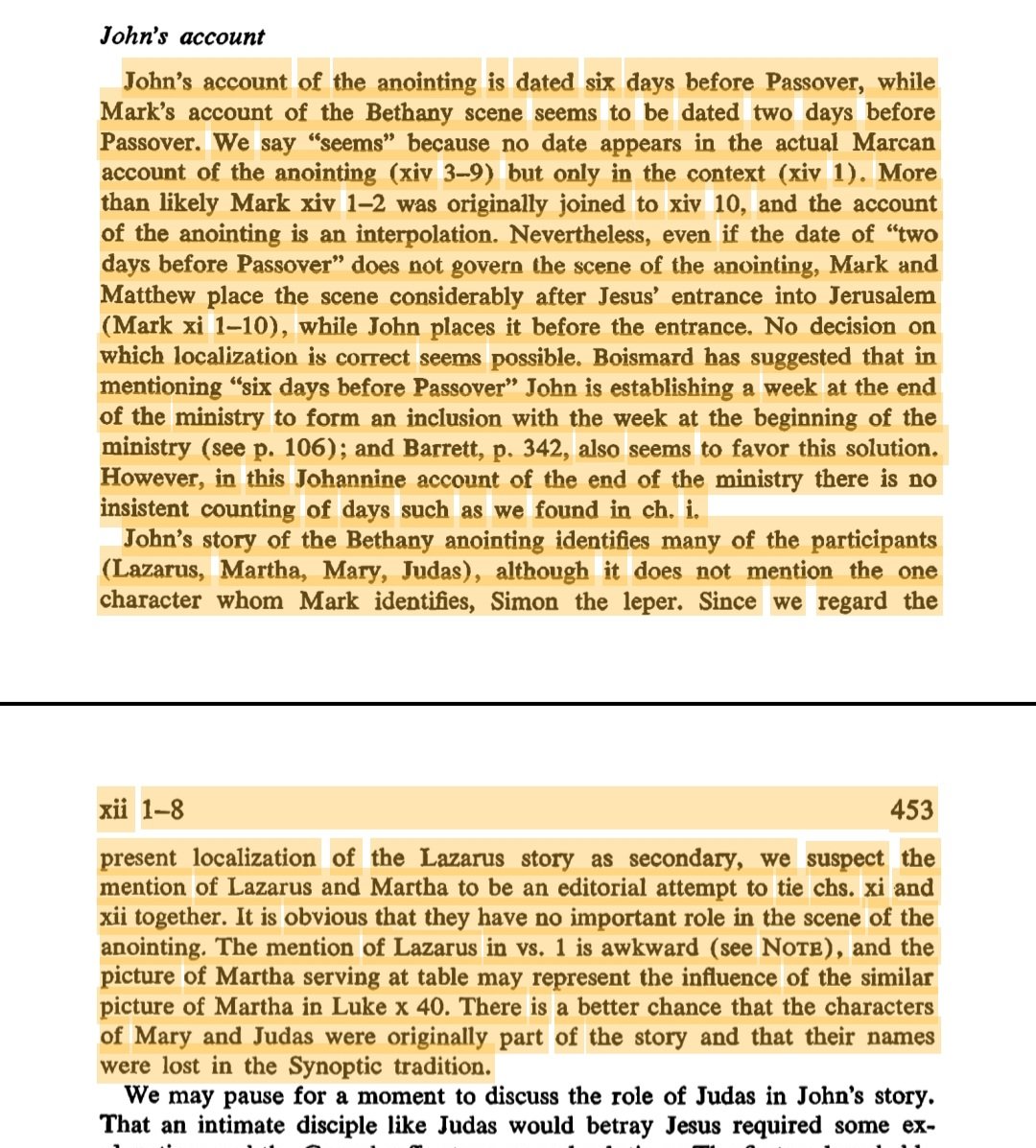 invitingtheolog's tweet image. Critical insights from Raymond E. Brown&apos;s &quot;The Gospel According to John&quot;: Differences in the anointing at Bethany highlight editorial choices and theological agendas, raising questions about historical accuracy. #BiblicalStudies #TextualCriticism 

Like, Share &amp;amp; Retweet