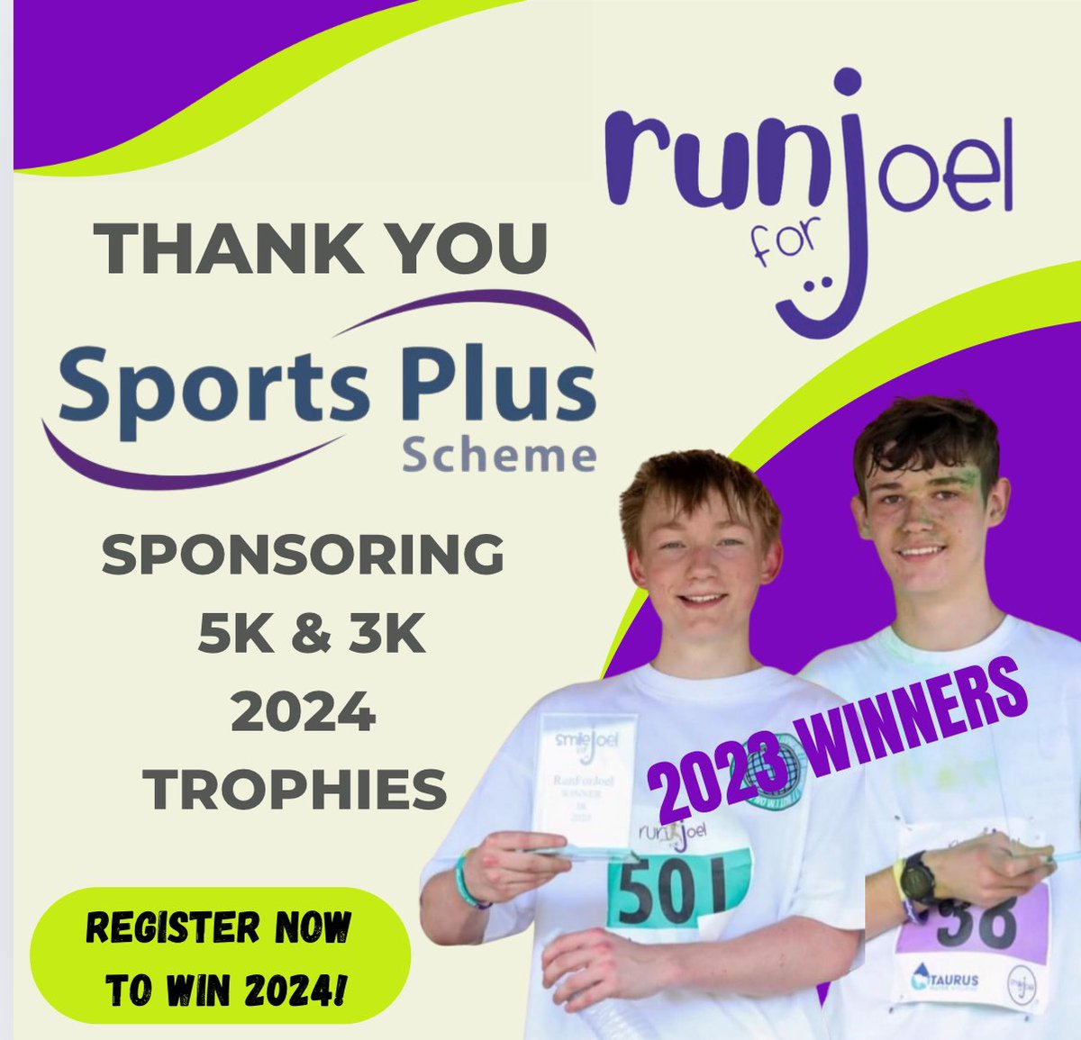 A big shoutout to Sporting Plus for sponsoring our 5k&amp; 3k winners' trophies! Who's going to take them home this year?
Just 1 week left to register for the 
9/6/ 24. 
Smileforjoel.com