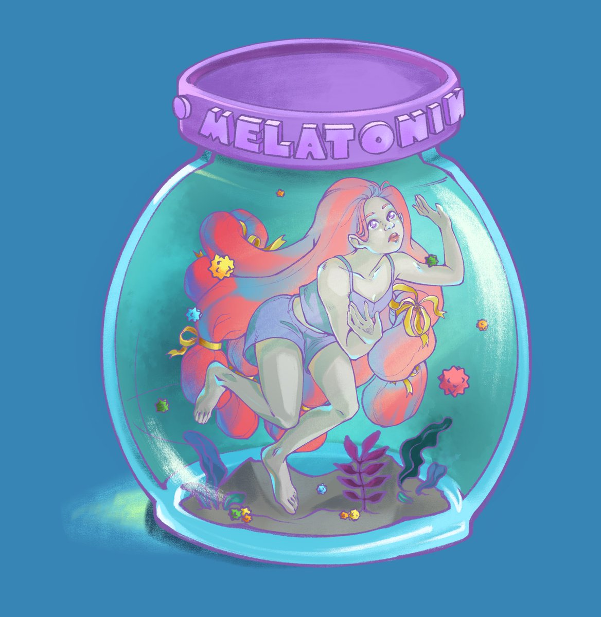 sh_aye_'s tweet photo. Wish bottle
.
.
I seem to just want to sleep these days. If someone put me in a sensory deprivation tank and forgot to retrieve my pickling form for 3 months that’d be great!
.
.
#characterart #fantasy #illustration #Procreate https://t.co/hVHMY2hZR1