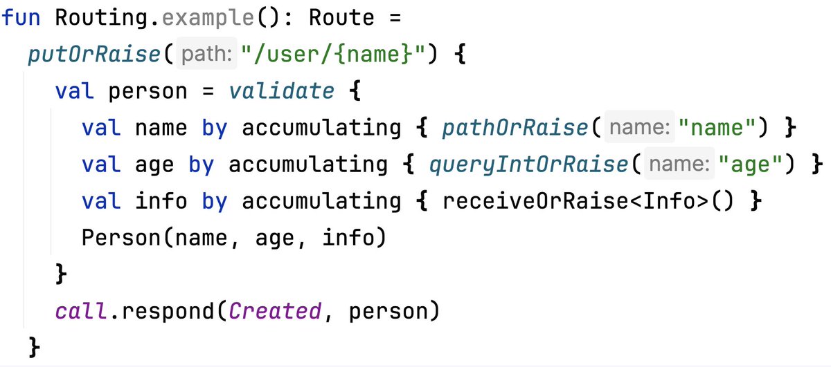 vergauwen_simon's tweet image. Could not hold myself any longer... I started an experimental library using #Kotlin&apos;s Context Receivers.

A #typesafe DSL to do request validation in a @JetBrainsKtor descriptive, and elegant way using @arrow_kt&apos;s new accumulating DSL by @trupill 🔥

github.com/nomisRev/arrow…
