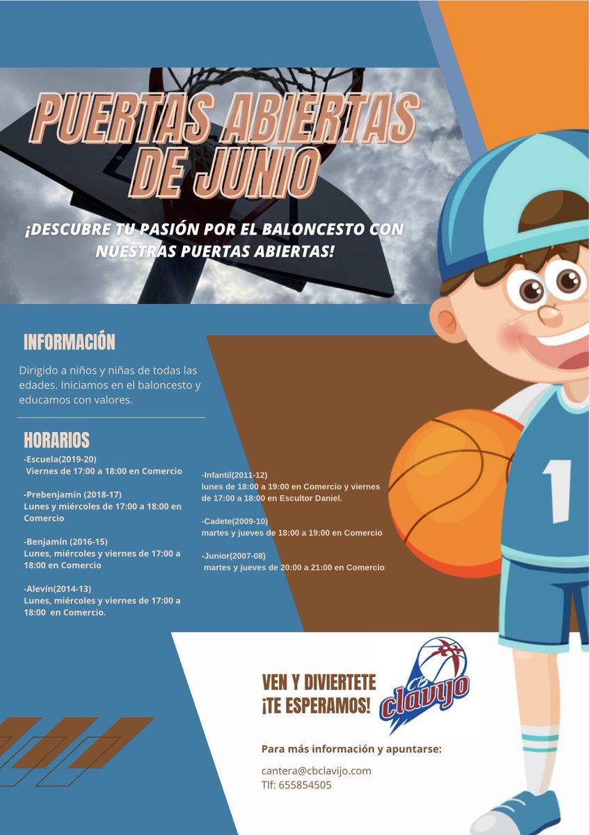 CBCLAVIJO's tweet photo. ¡Puertas abiertas de Junio!🏀

Ven y diviértete 💪🏽💙 https://t.co/r0VyjHya6X