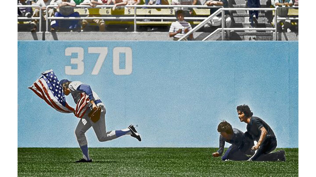 @Amer1can_Barbie Cubs outfielder Rick Monday saves flag from being burned in the outfield at Dodger Stadium by protesters 1976.