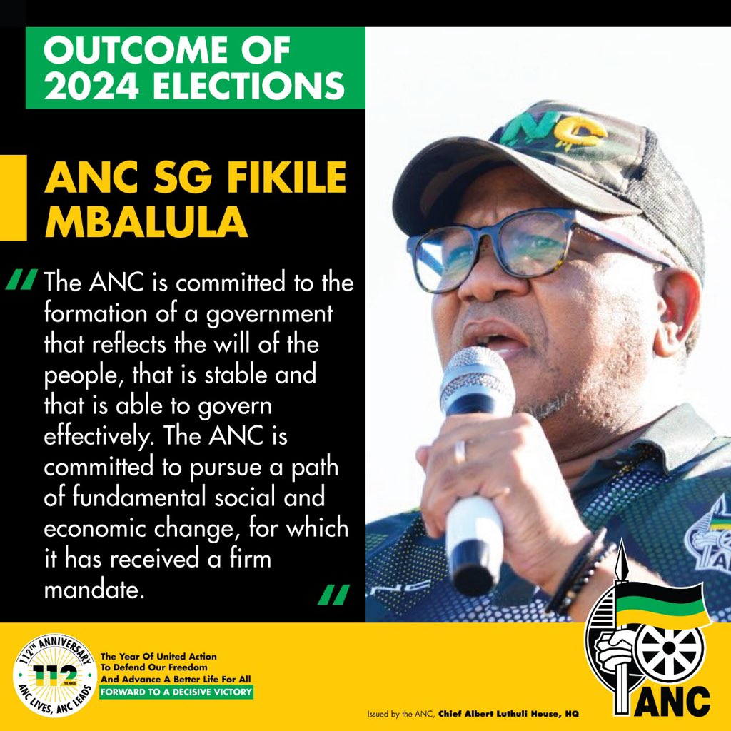 MYANC's tweet photo. The Secretary General of the African National Congress, Comrade Fikile Mbalula, addresses the media on the expected elections results.
#ANCThanksSA https://t.co/Ut3UYxXMfW