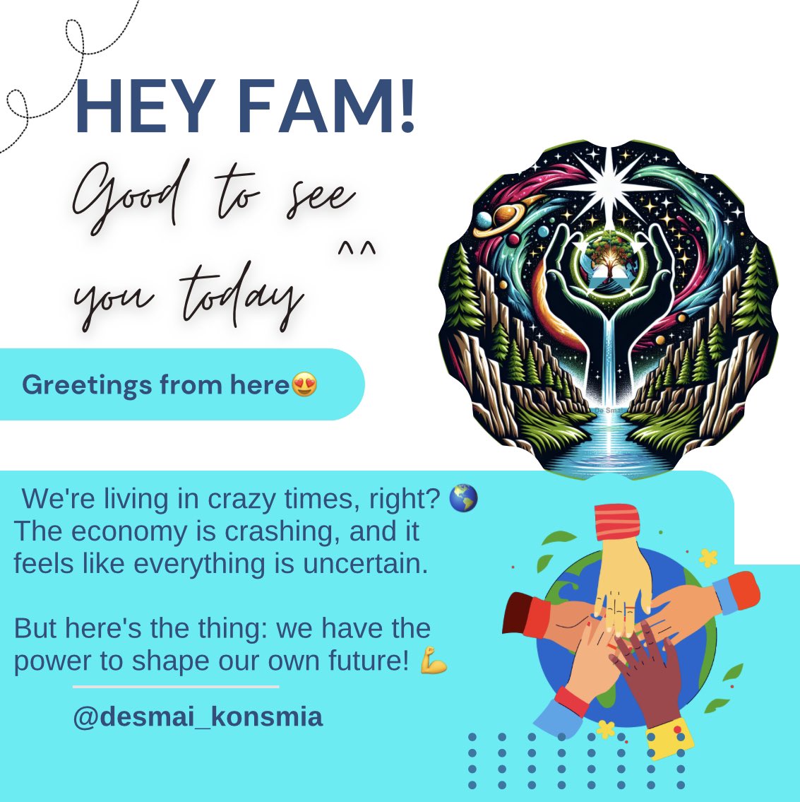 Konsmia's tweet photo. We're building a community that's all about empowerment, support, and growth. We're not just about getting through tough times - we're about creating a brighter future for all! 🌟
#DeSmaiKonsmia #ReshapeTheFuture #EmpowerEachOther https://t.co/mDf6Eeld9B