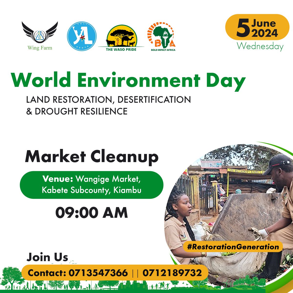WingFarm (@_wingfarm) on Twitter photo This #WorldEnvironmentDay, tackle food waste & land degradation! Join @farm_wing, <a href="/YALIAlumniKe/">YALI RLC EA - Alumni Chapter of Kenya</a>, <a href="/CboWaso/">The Waso_pride</a> and <a href="/bold_impact/">Bold Impact Africa</a> for a market clean-up activity & learn how to reduce waste at Wangige Market, Kabete. June 5th,9 AM. #FoodWasteReduction #GenerationRestoration This #WorldEnvironmentDay, tackle food waste & land degradation! Join @farm_wing, <a href="/YALIAlumniKe/">YALI RLC EA - Alumni Chapter of Kenya</a>, <a href="/CboWaso/">The Waso_pride</a> and <a href="/bold_impact/">Bold Impact Africa</a> for a market clean-up activity & learn how to reduce waste at Wangige Market, Kabete. June 5th,9 AM. #FoodWasteReduction #GenerationRestoration
