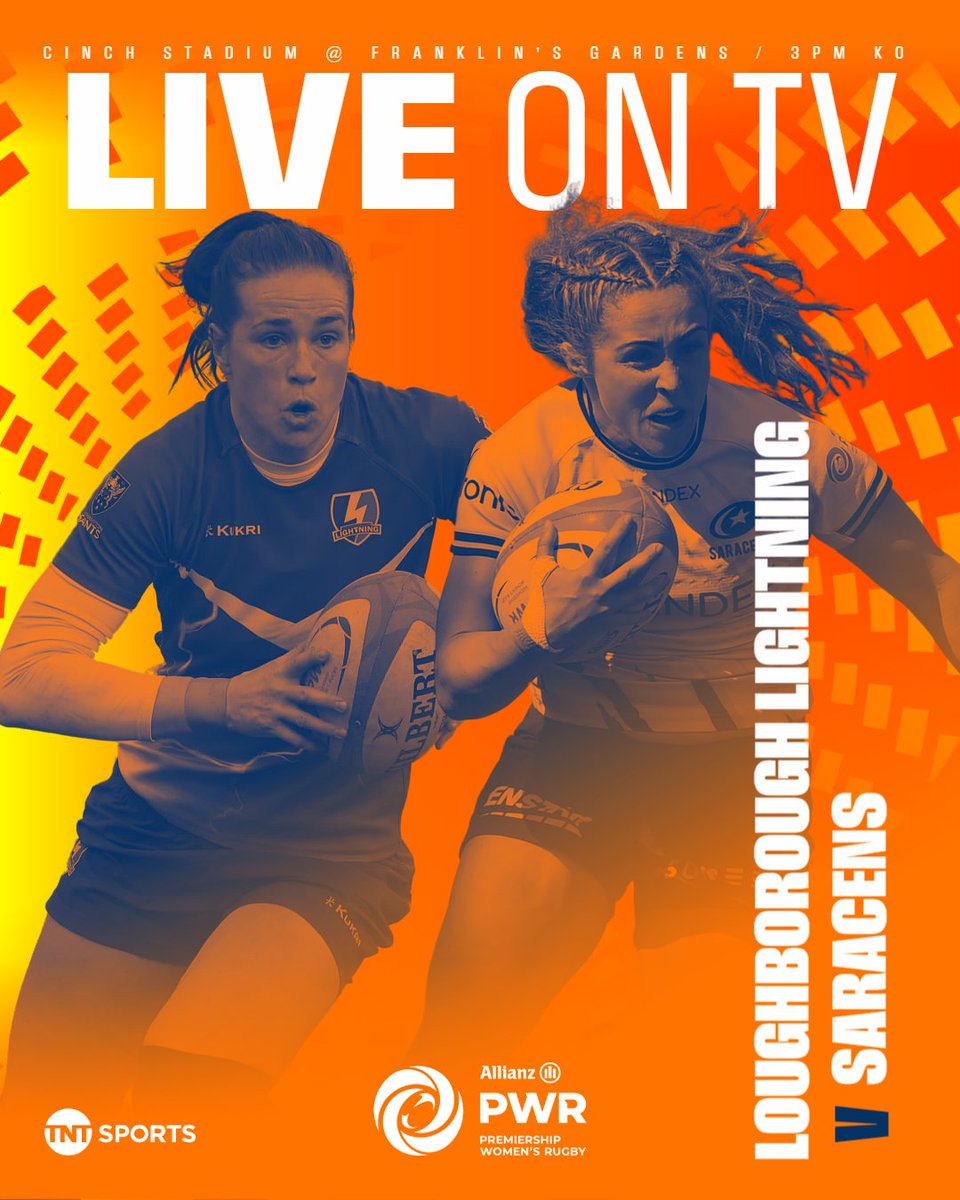 Premiership Women's Rugby (@thepwr) on Twitter photo A Round 18 showstopper 🎆
Watch <a href="/LightningRugby/">Loughborough Lightning Rugby ⚡️</a> face <a href="/SaracensWomen/">Saracens Women</a> live on <a href="/rugbyontnt/">Rugby on TNT Sports</a> later today, with <a href="/nickheathsport/">Nick Heath</a> commentating and <a href="/Sarraelgan/">Sarra Elgan Easterby</a>, <a href="/Ashleigh_Wilmot/">Ashleigh Wilmot</a> & <a href="/ugomonye/">Ugo Monye</a> completing the broadcasting team 👏
#PWR | #PoweredDifferently | <a href="/allianzuknews/">Allianz UK</a> A Round 18 showstopper 🎆
Watch <a href="/LightningRugby/">Loughborough Lightning Rugby ⚡️</a> face <a href="/SaracensWomen/">Saracens Women</a> live on <a href="/rugbyontnt/">Rugby on TNT Sports</a> later today, with <a href="/nickheathsport/">Nick Heath</a> commentating and <a href="/Sarraelgan/">Sarra Elgan Easterby</a>, <a href="/Ashleigh_Wilmot/">Ashleigh Wilmot</a> & <a href="/ugomonye/">Ugo Monye</a> completing the broadcasting team 👏
#PWR | #PoweredDifferently | <a href="/allianzuknews/">Allianz UK</a>