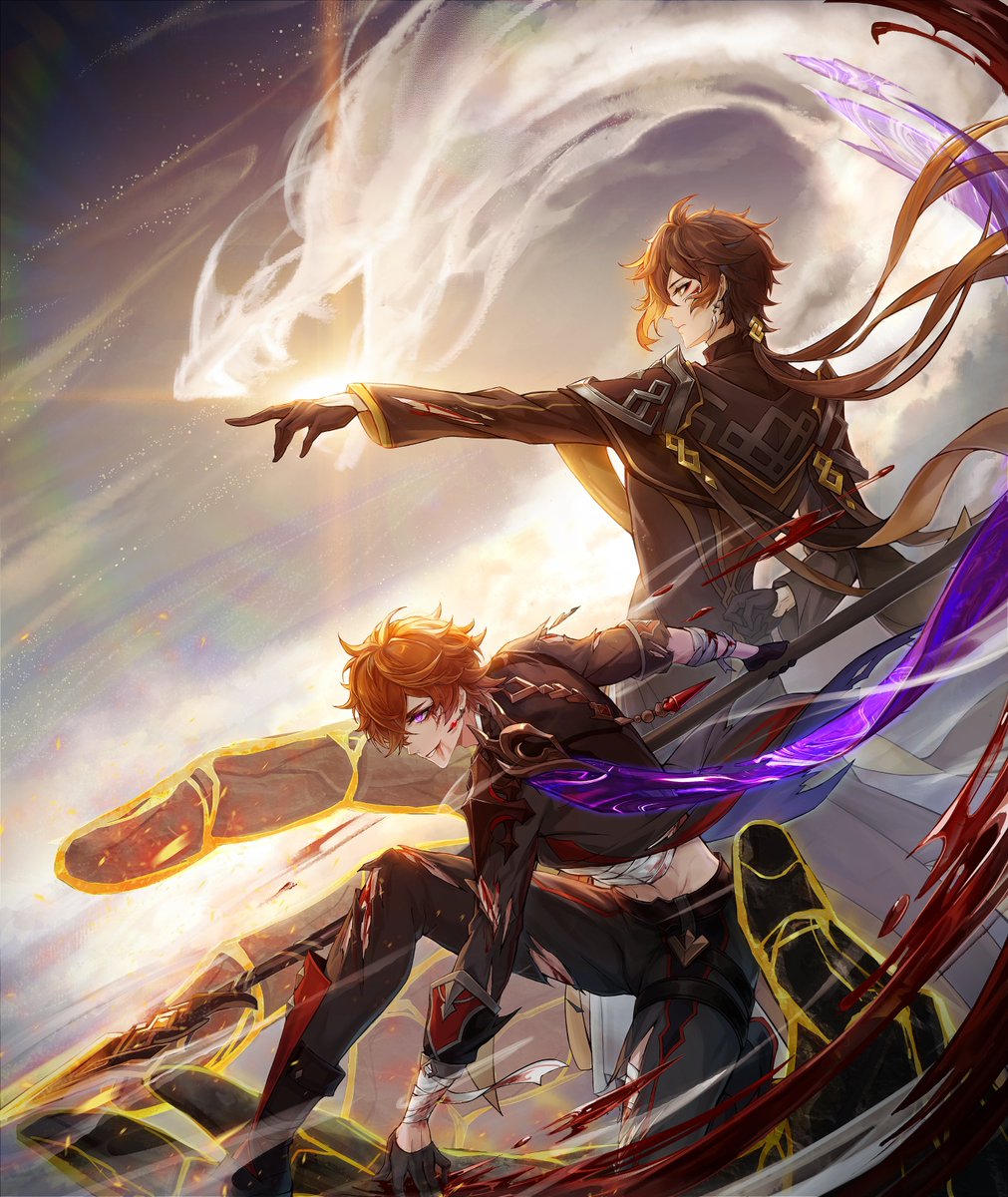 linkawerm's tweet photo. 是给瓶桃太太画的离达战损图~ #原神#タルタリヤ#GenshinImpact#tartaglia#鍾タル#ZhongChi#Zhongli🥰 https://t.co/WGEoQK0B4Y
