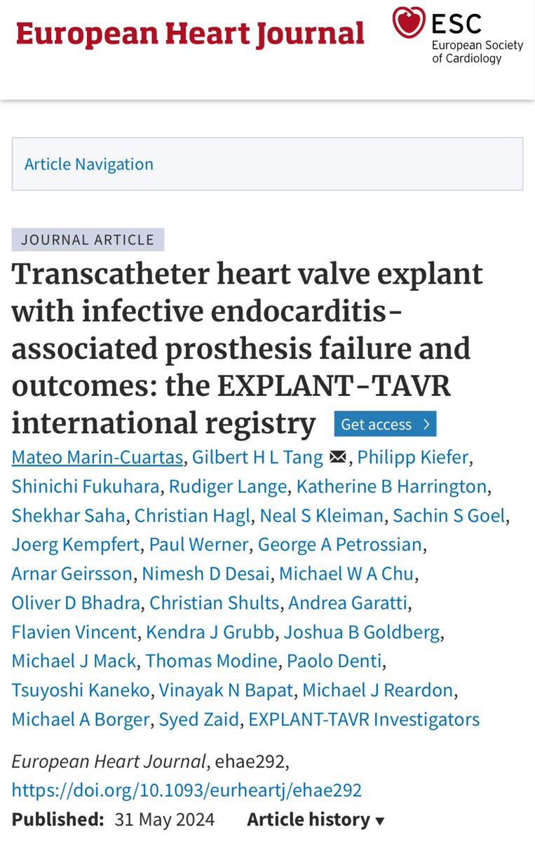 MMarinCuartas's tweet photo. Transcatheter heart valve explant with infective endocarditis-associated prosthesis failure and outcomes: the EXPLANT-TAVR international registry
@ESC_Journals #EHJ 

Great international collab. with @GilbertTangMD @SyedZaidMD and many others! 

🔗🗞️https://t.co/ZdxLWqeajn https://t.co/xPhXQEp3Mn