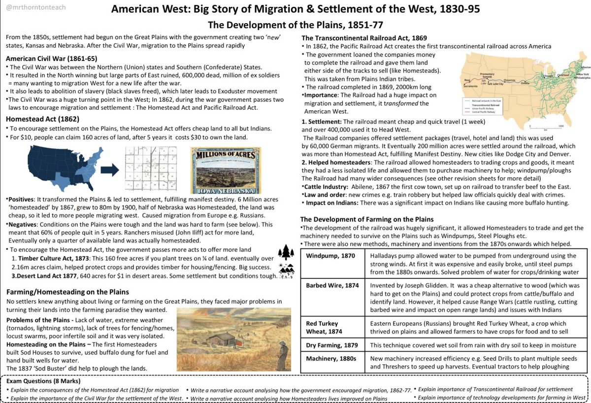 MrThorntonTeach's tweet image. If you are revising for your #GCSEhistory this year, your #Edexcel Unit Two exam is on Tuesday. 

This summary of the American West may be useful 👇

Part 1 - Migration/Settlement, Law &amp;amp; Order &amp;amp; Indigenous Peoples of the Plains 

#GCSE2024