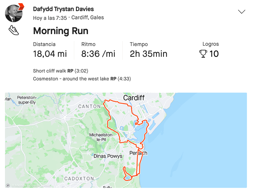 DafyddTrystan's tweet photo. Am wythnos o hyfforddi - brec fory? @_LowriMorgan ... y si Senor Strava - er muy por encima del intervalo semanal!!! https://t.co/do1Zgqkcg6