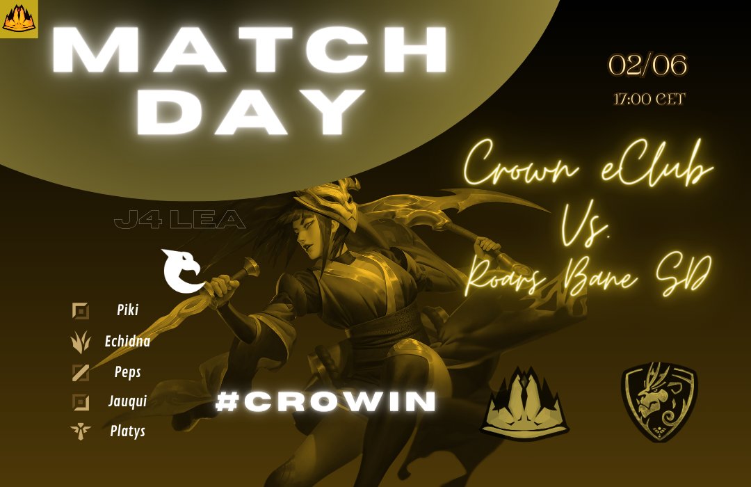 Llegamos a la recta final de la <a href="/LEAmateur_/">LEA</a> con el objetivo de mantener el liderato 👑

Vs. <a href="/roarsbane/">Roar's Bane</a> SD
📅02/06- 17:00

#CROWIN