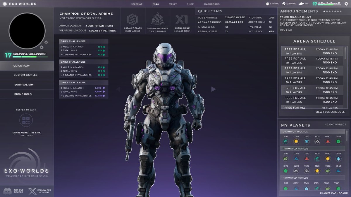 cypherpunkNFT's tweet image. I’m proud of the progress on the UI redesign for the new & improved ExoWorlds gameplay!
Match staking will be enabled and affiliate marketing will launch soon after!
Esports + fun gameplay + beautiful graphics + open beta = 👽🤯✌️