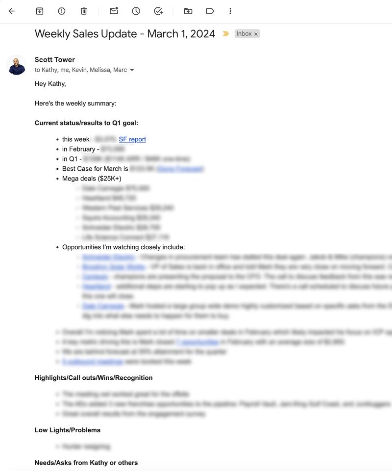 One of the most valuable internal emails I get every week is from Scott Tower, director of sales at <a href="/proposify/">Proposify</a> If you're an executive reporting to a CEO, sharing updates even if there isn't a major win - especially so - will build more trust than you know.