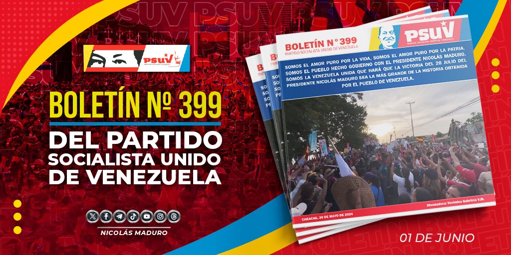 Venezuela es el poder popular movilizado, empoderado y organizado. Somos el amor puro por la vida y por la Patria. El pueblo siempre está a la vanguardia, en Revolución permanente. ¡La esperanza está en la calle! Les Invito a descargar la edición Nº 399 del boletín @PartidoPSUV